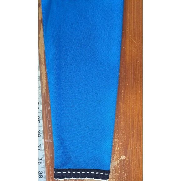 Vintage Misook L Blue Long Sleeve Open Front Jacket Black White Trim FLAW - Picture 9 of 9